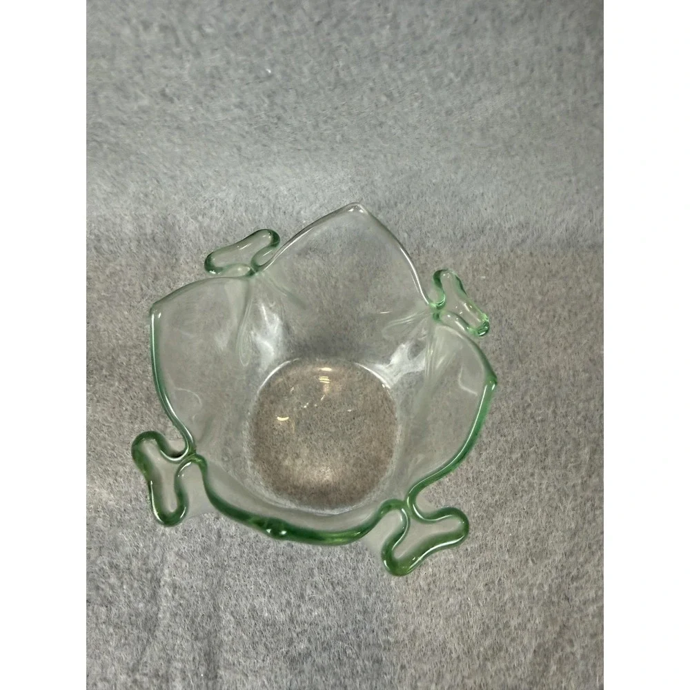 Green Rim Hand Blown Art Glass Tulip Fold Small Vase Votive Candle Holder Decor